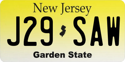 NJ license plate J29SAW