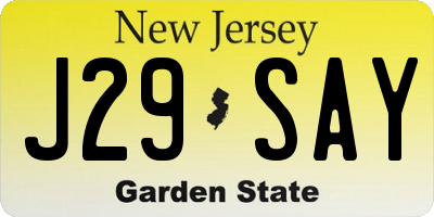 NJ license plate J29SAY