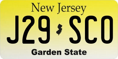 NJ license plate J29SCO