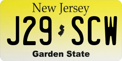 NJ license plate J29SCW