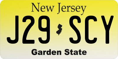 NJ license plate J29SCY