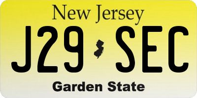 NJ license plate J29SEC