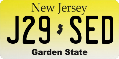 NJ license plate J29SED