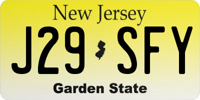 NJ license plate J29SFY