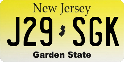 NJ license plate J29SGK