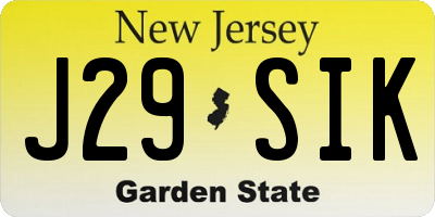 NJ license plate J29SIK
