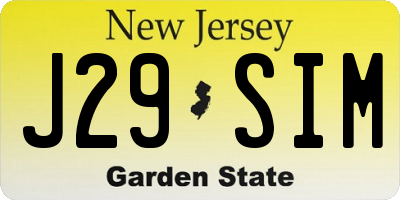 NJ license plate J29SIM