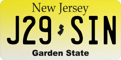 NJ license plate J29SIN