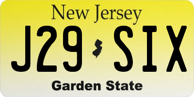 NJ license plate J29SIX