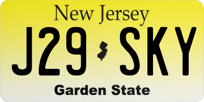 NJ license plate J29SKY