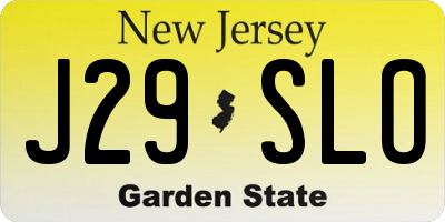 NJ license plate J29SLO