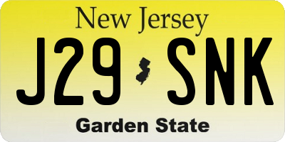 NJ license plate J29SNK