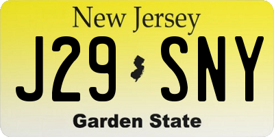 NJ license plate J29SNY