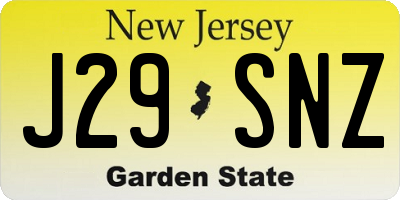 NJ license plate J29SNZ