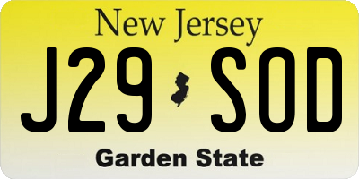 NJ license plate J29SOD