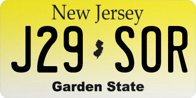 NJ license plate J29SOR