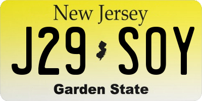 NJ license plate J29SOY