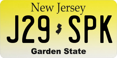 NJ license plate J29SPK