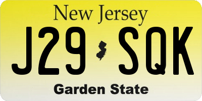 NJ license plate J29SQK