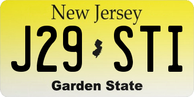 NJ license plate J29STI