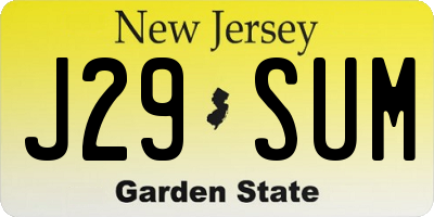 NJ license plate J29SUM