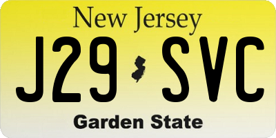 NJ license plate J29SVC