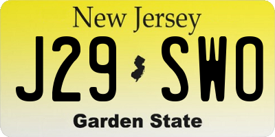 NJ license plate J29SWO