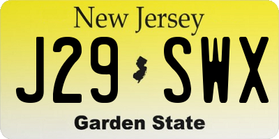 NJ license plate J29SWX