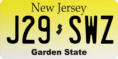 NJ license plate J29SWZ