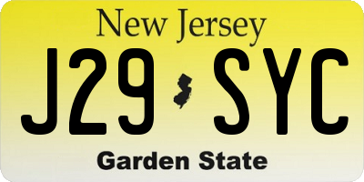 NJ license plate J29SYC