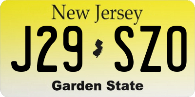 NJ license plate J29SZO