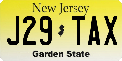 NJ license plate J29TAX