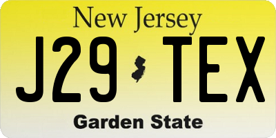 NJ license plate J29TEX