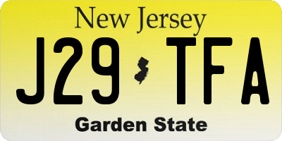 NJ license plate J29TFA