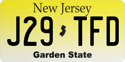 NJ license plate J29TFD