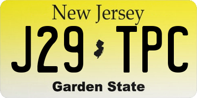 NJ license plate J29TPC