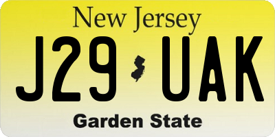 NJ license plate J29UAK