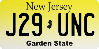 NJ license plate J29UNC