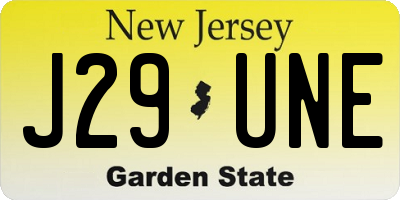 NJ license plate J29UNE