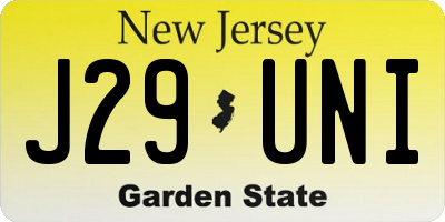 NJ license plate J29UNI