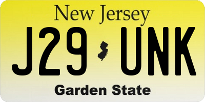 NJ license plate J29UNK
