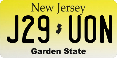 NJ license plate J29UON