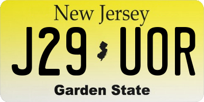 NJ license plate J29UOR