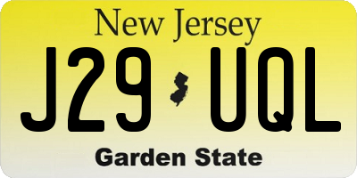 NJ license plate J29UQL