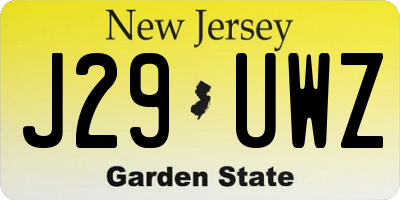 NJ license plate J29UWZ