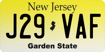 NJ license plate J29VAF