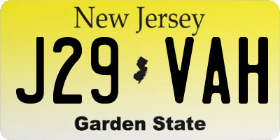 NJ license plate J29VAH