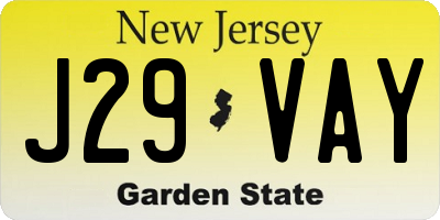 NJ license plate J29VAY