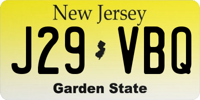 NJ license plate J29VBQ