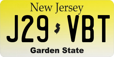 NJ license plate J29VBT